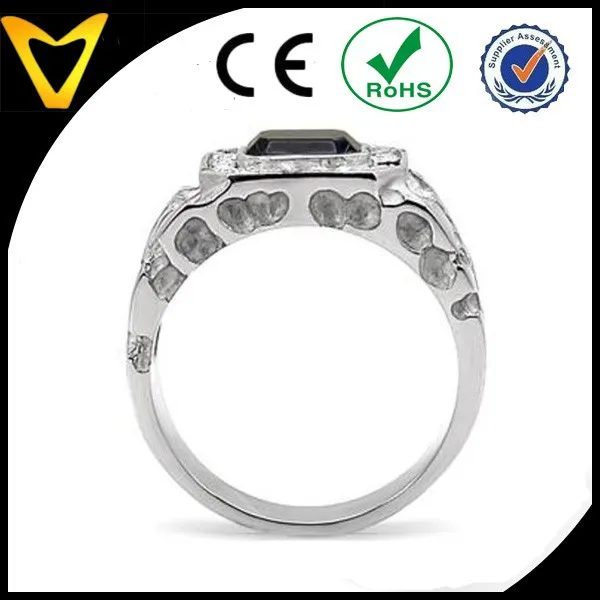 Luxury Mens 1.5 Carat Emerald cut Simulated Sapphire CZ Stainless Steel Hypoallergenic Tarnish Free rings for men