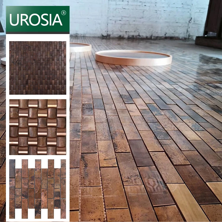 Luxury Smooth Golden Copper Linear Mosaic Wall Tile Luxury Factory Provide Copper Bronze Strip Metal Mosaic Tile
