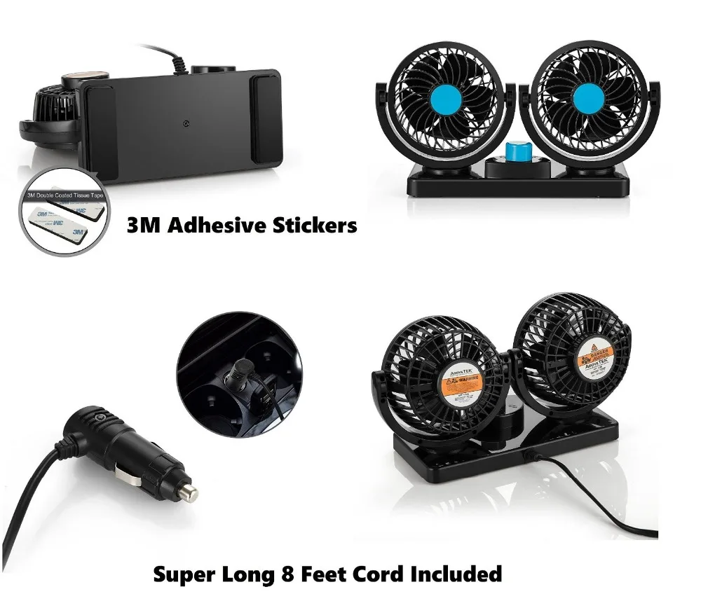 4 /6 inch 12V Double Headed car fan 360 Degree Rotation Powerful Quiet 2 Speed Adjustable Strong Wind Auto Cooling Air Fan