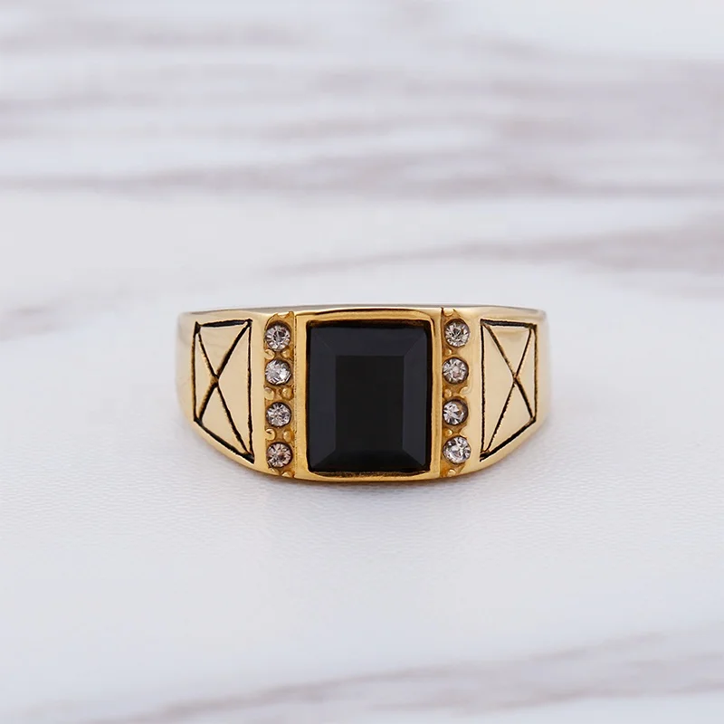 
Wholesale Jewelry India Men Gold Ring Design Black Onyx Gold Ring For Men 