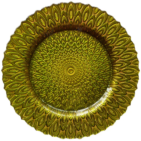 13 inch Cheap Decorative Wedding Events Catering Purple Peacock Charger Plates Wholesale