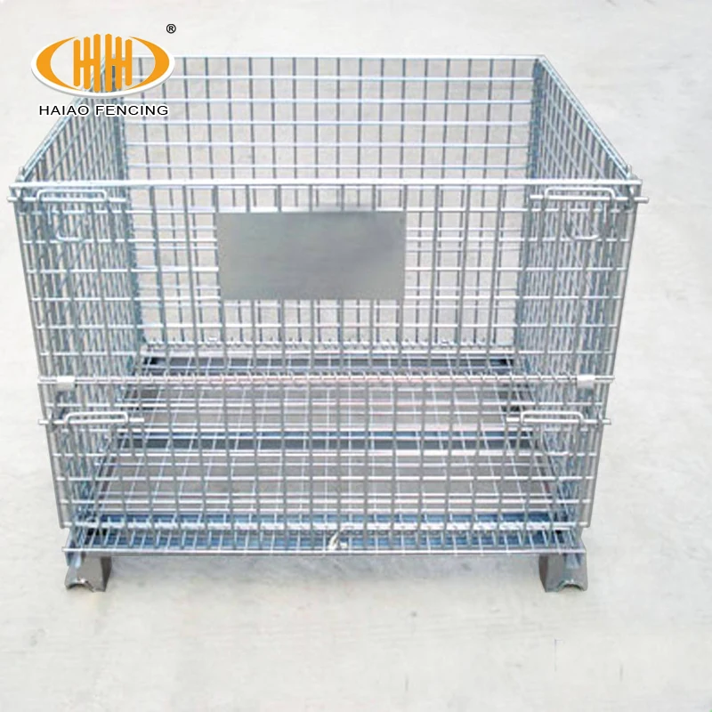 Warehouse folding heavy capacity collapsible stainless steel storage wire mesh pallet container collapsible container storage