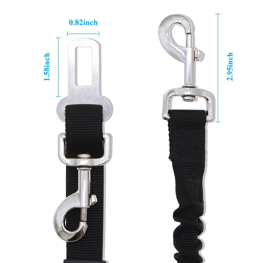 Safety Leads Vehicle Seatbelt Harness Nylon Fabric Adjustable Dog Car Seat Belt Leash with Elastic Bungee Bufferrunning Black