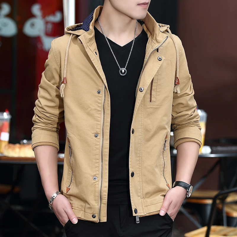 
Hot Sale Slim Fit Cotton Bomber Jacket Men Custom High Quality Army Green Windproof Hooded Jacket 