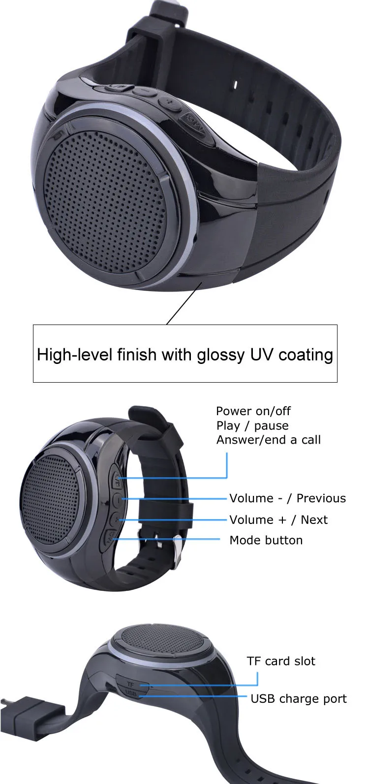 X10 Waterproof LED Zello Bluetooth Speaker Watch MP3 Music Player PTT Bracelet Mini Wearable Wireless Portable Bluetooth Speaker