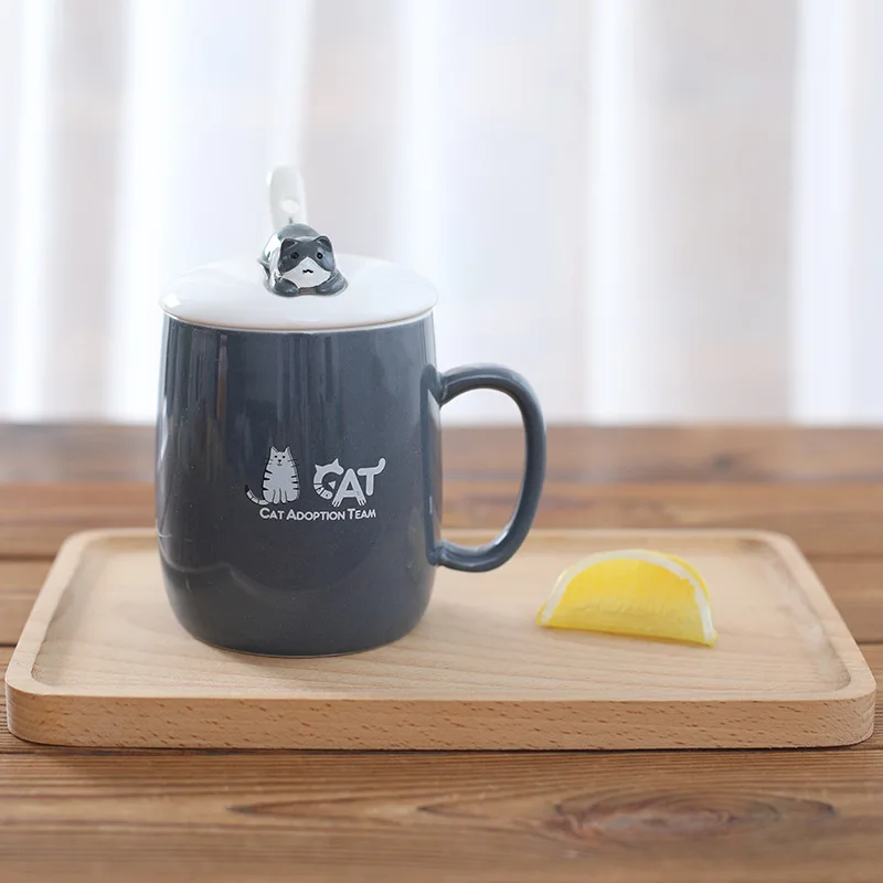 Zogift Most Lovely Cute Cat Style Ceramic Lid Spoon Cartoon Creative Morning Mug Milk Coffee Tea Unique Porcelain Mugs