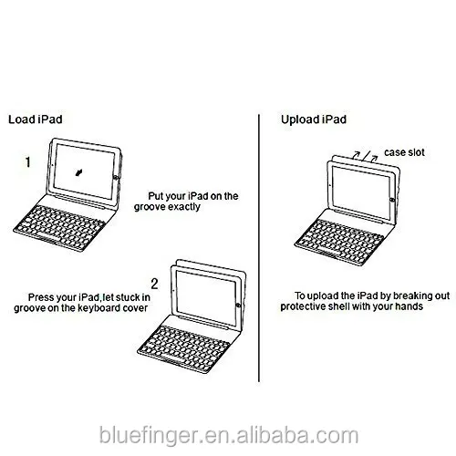 Bluefinger clamshell design Bluetoth keyboard for iPad with LED backlit keyss