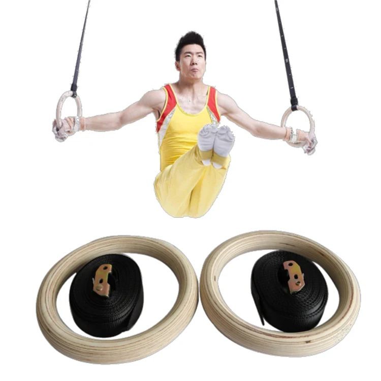 Logo Printed Fitness Strength Training Gymnastic Wooden Gym Rings