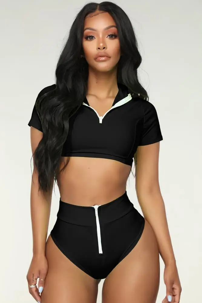 Fashion High Waist  Zipper Brazilian Bikini Swimwear for Women