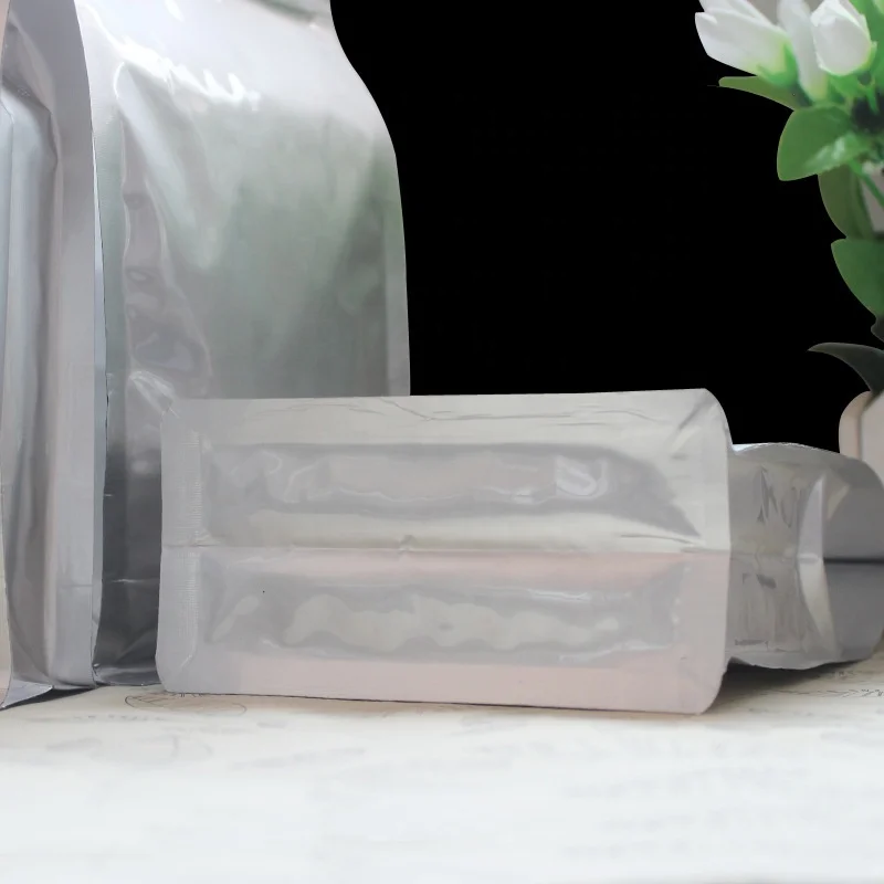 Flat Bottom Pure Aluminum Foil Resealable Zip Lock Silver Food Packaging Box Pouch Bag