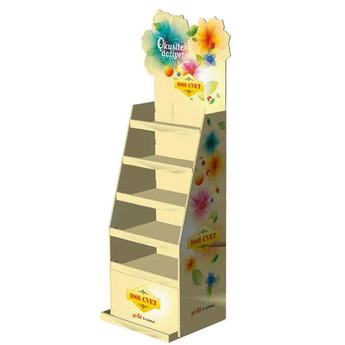 HOT Free Custom Design Cheaper High Quality Promotion Recyclable 5 Tier Cardboard Display Shelf