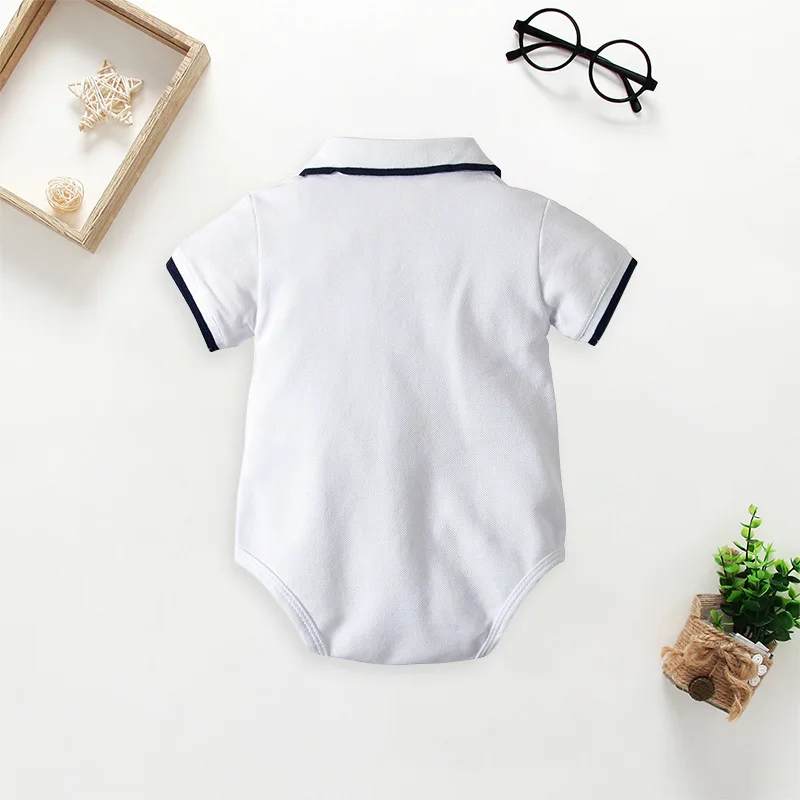 
2019 Newborn Baby Summer Short Sleeve Rompers Bebes Costume Polo Turn Down Collar Baby Boys Solid ColorJumpsuits Overalls 