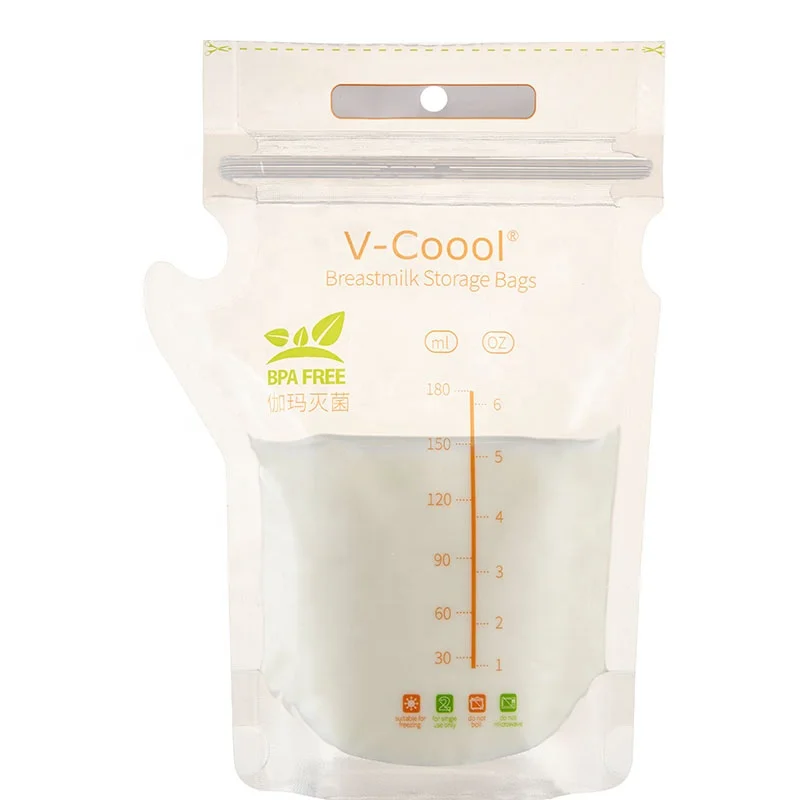 
V-Coool Wholesale BPA Free freezer safe zip lock self-standing up breast milk storage bag for breast feeding 