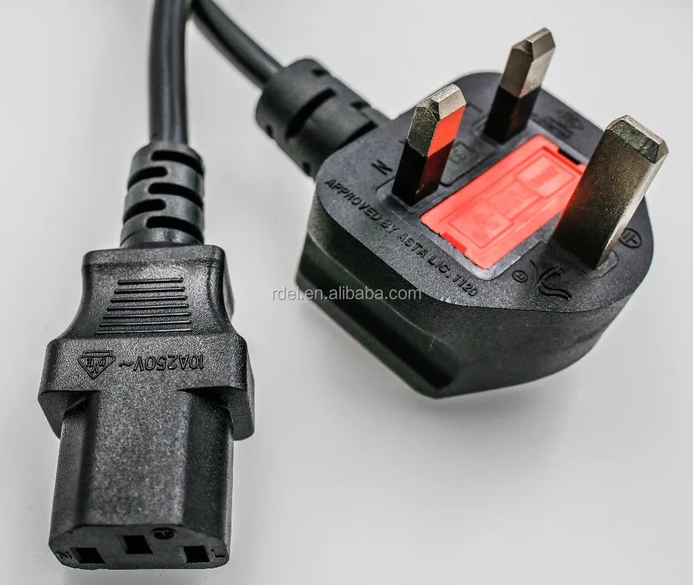 
250V 13A UK power cord with BSI approval h05vv-f 3g0.75mm2 power 