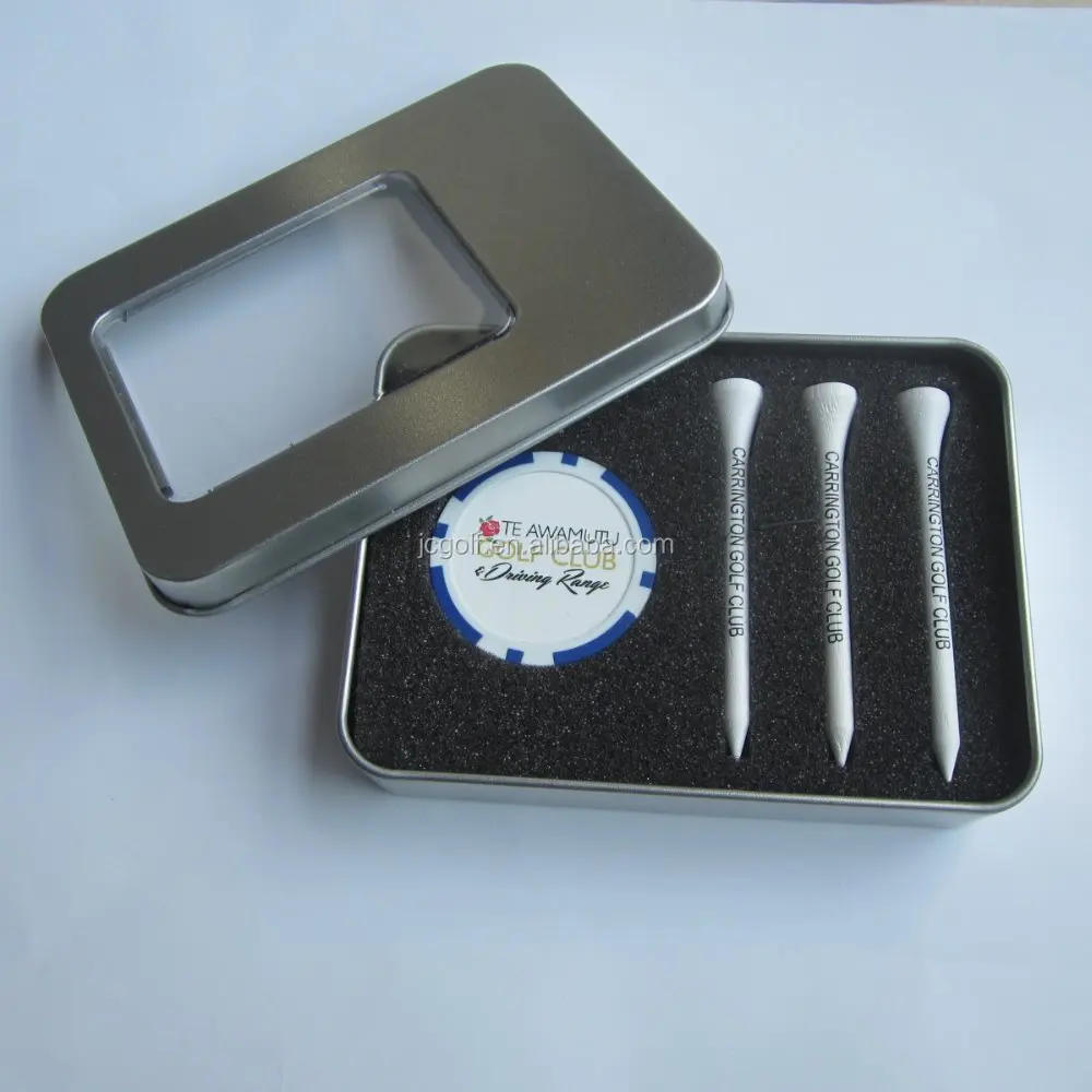 Tin box packing poker chip ball Marker and tees golf gift set
