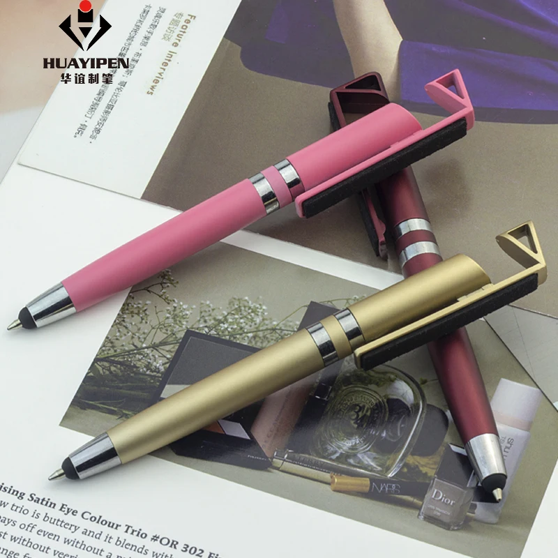 Plastic touch screen ballpoint pen phone holder pen with mobile phone cleaner