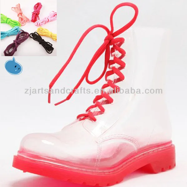 Transparent Fashion plastic rain boot red sole martin rain boot match shoelace