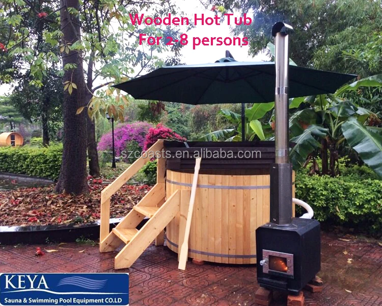 Outdoor Canada red cedar wood fired hot tub for 2 person