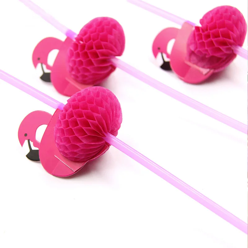 618053 10pcs Plastic Flamingo Straws Party Supplies Festival Decor Tableware 3D Rose Red Honeycomb Garland Bendable