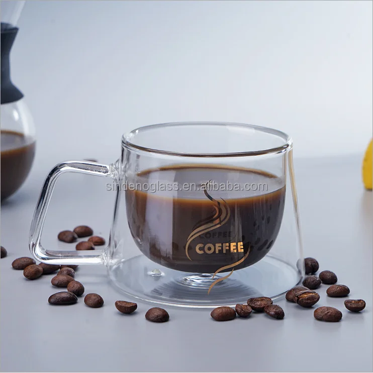 Clear Borosilicate Glass Coffee Espresso Mug Double Wall Glass Cup With Handle