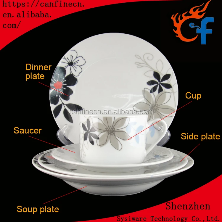 Dinner Set Plate Ceramic Porcelain Floral Design Luxury Cheap Wholesale Dishes White 20/30PCS Plates Sets Dinnerware