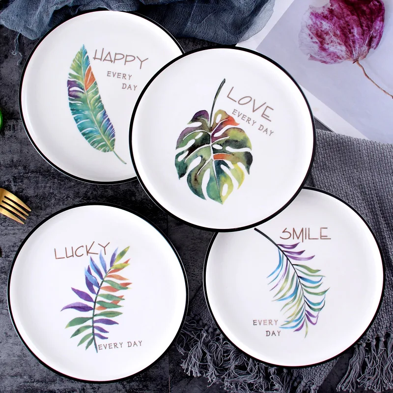 
Custom Ceramic Dinner Plates Green Leaf Porcelain Dessert Plates 