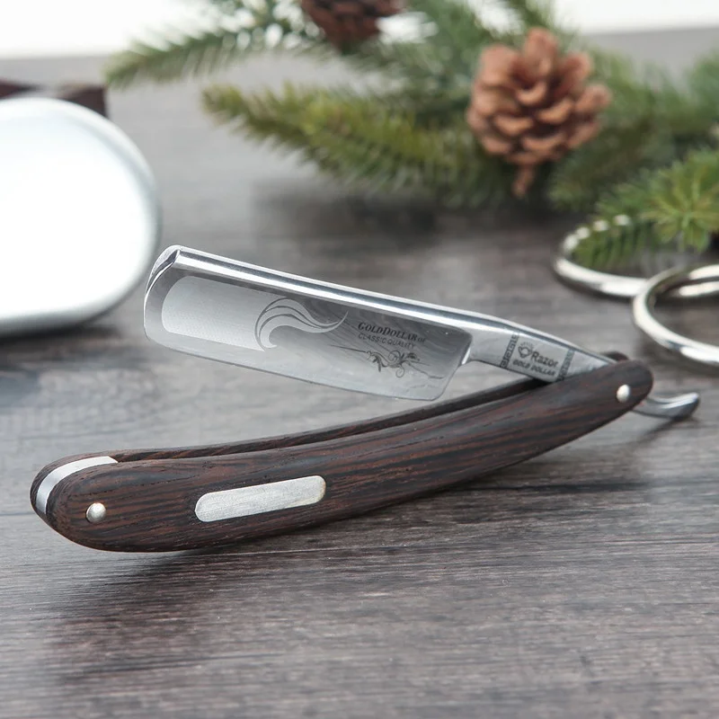 Gold Dollar Razor Suit Cut Shaving Throat Carbon Steel Barber Sharpen Shave Wooden Handle Safty Shaver Straight Razor For Man