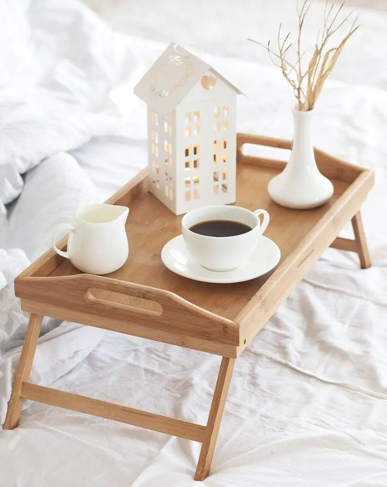 
Bamboo Table and Foldable Breakfast Serving Tray | Pull Down Legs | Portable Laptop Stand 