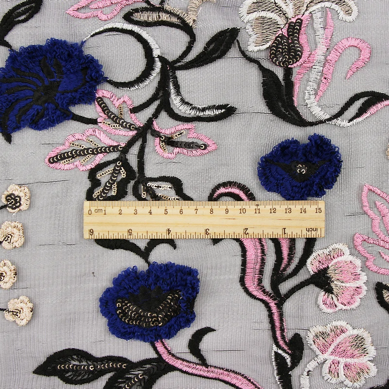 Manufacturer wholesale polyester 3D flower breathable embroidered fabric for clothing