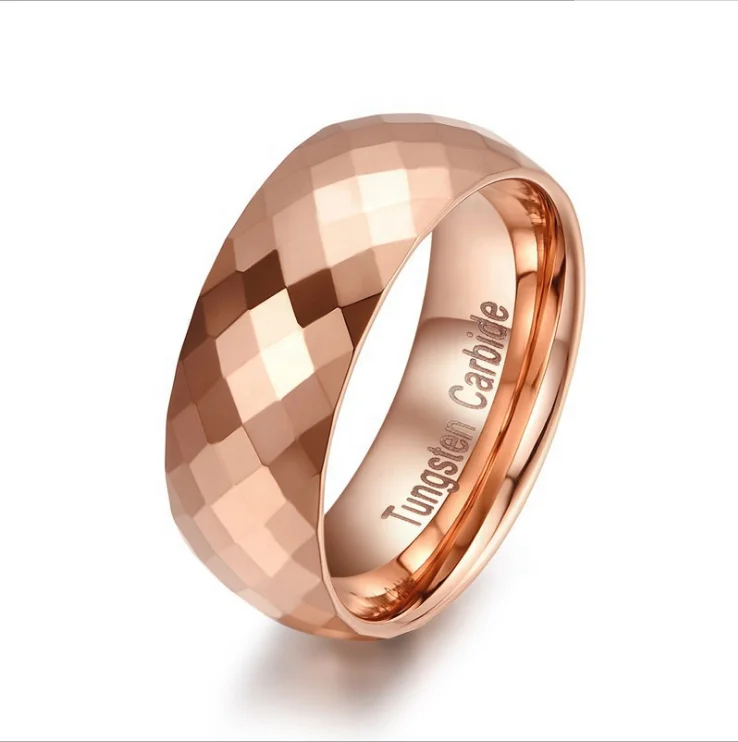 High quality rose gold plated men tungsten rings,diamond cutting 8mm tungsten carbide wedding ring