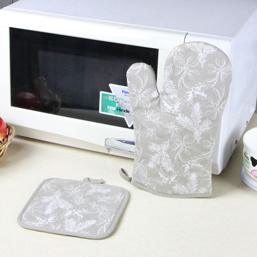 Kitchen Cooking Heat Resistant Microwave Glove Check Canvas Printed Cotton Oven Mitten