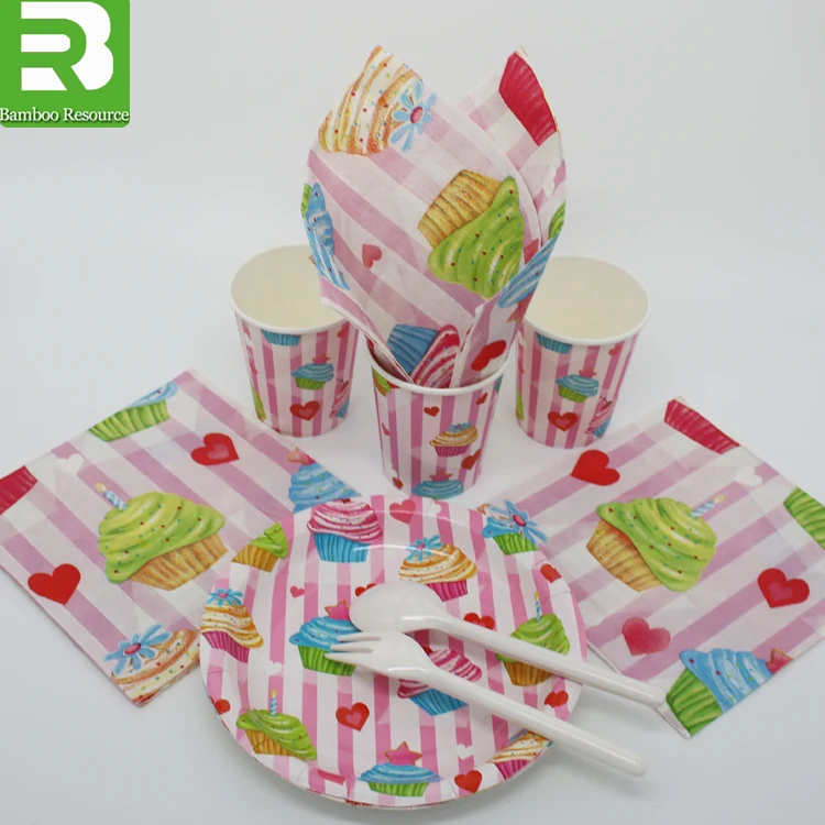 2021 Disposable paper party set paper cup and paper plate with napkin