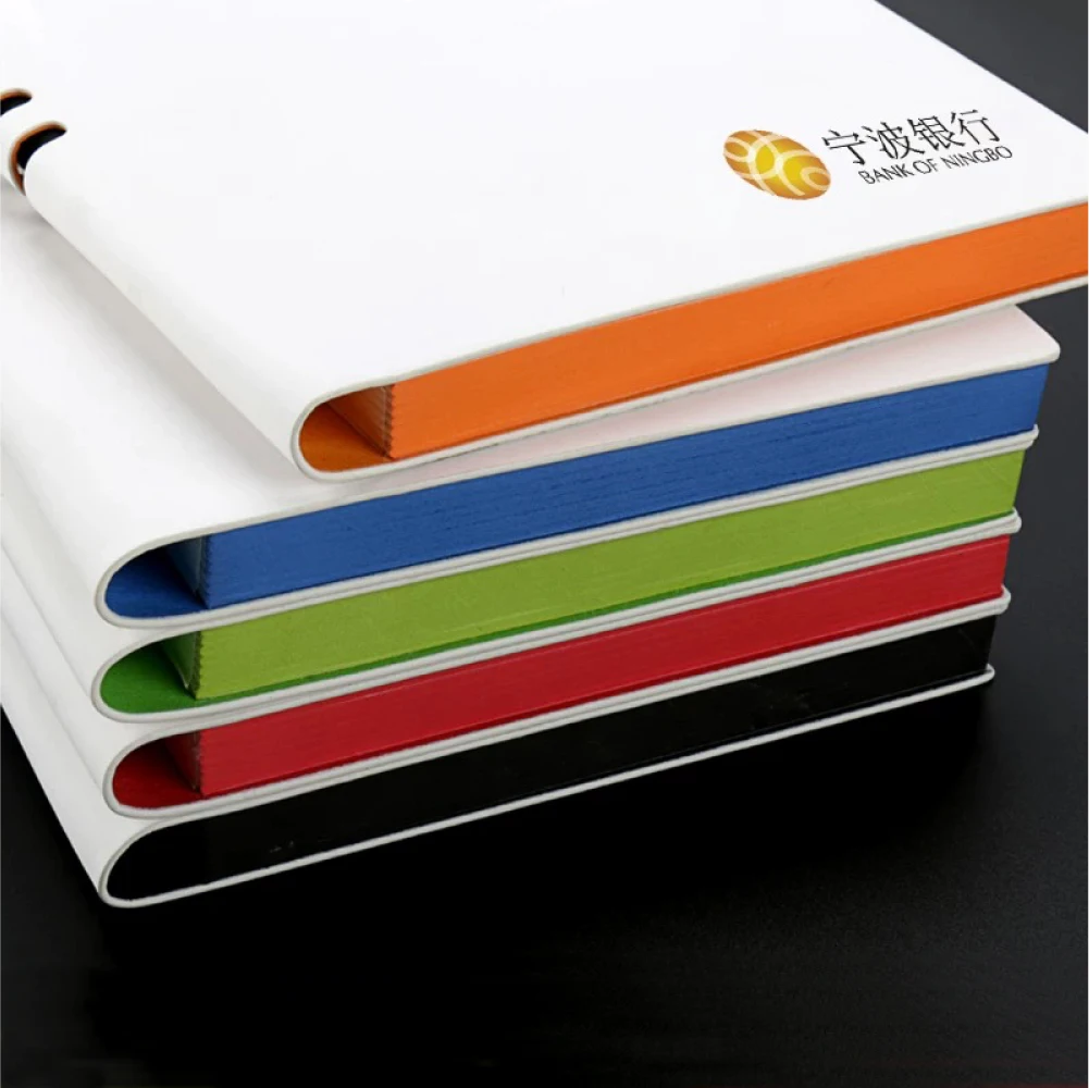 Hot sale A5 white pu leather notebook Custom logo softcover office planner with pen loop school stationery colorful edge diary