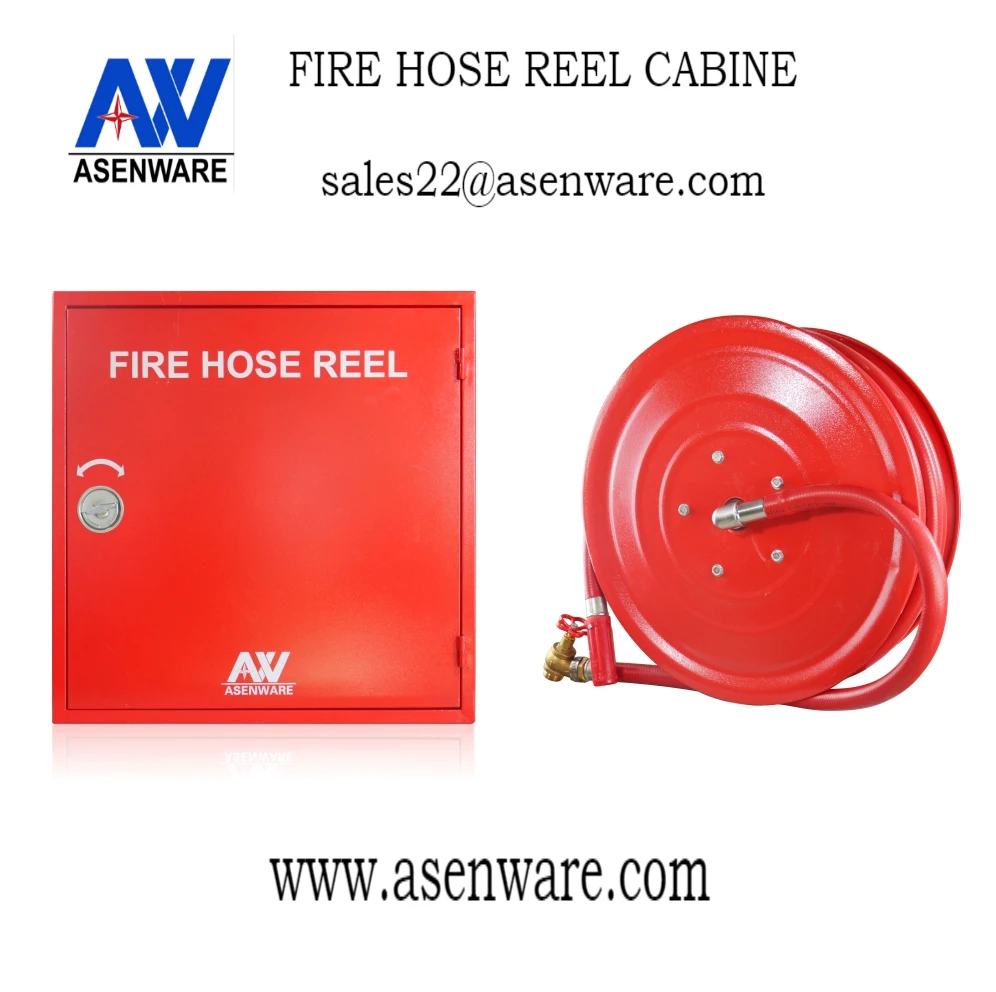 Fire Hose Reel Box cabinet with Red Painting Color 30m Reel for Building Project