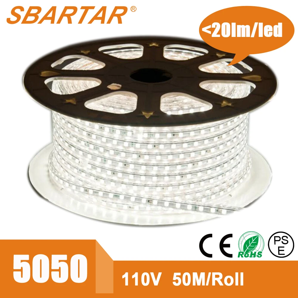 1 - 100 м SMD 5050 высокая яркость 110 В 220 В гибкий плоский из светодиодов полосы веревка света + разъем