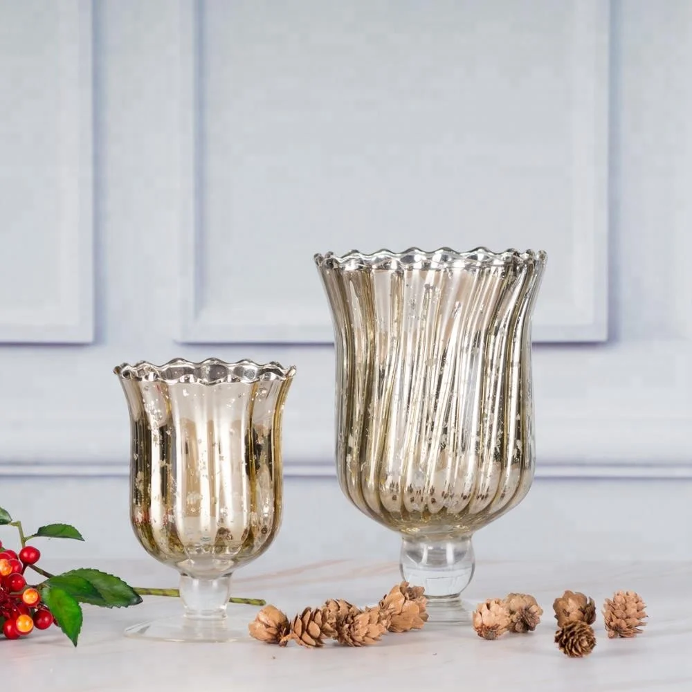 Wholesale 8cm mercury  cheap gold glass candle holder with stem