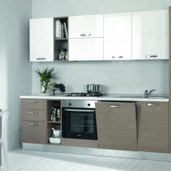 Canada wood veneer kitchen cabinets with white high gloss painted wall cabinet