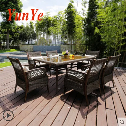 
American outdoor rattan furniture leisure balcony rattan chair five sets villa terrace garden courtyard dining tables and chairs 
