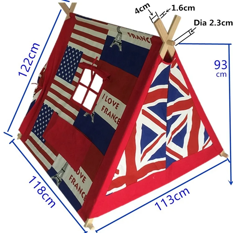 
A type wood frame play teepee tent kids teepee Play Tent Children Teepees Kids Tipi Tent Cotton Canvas 