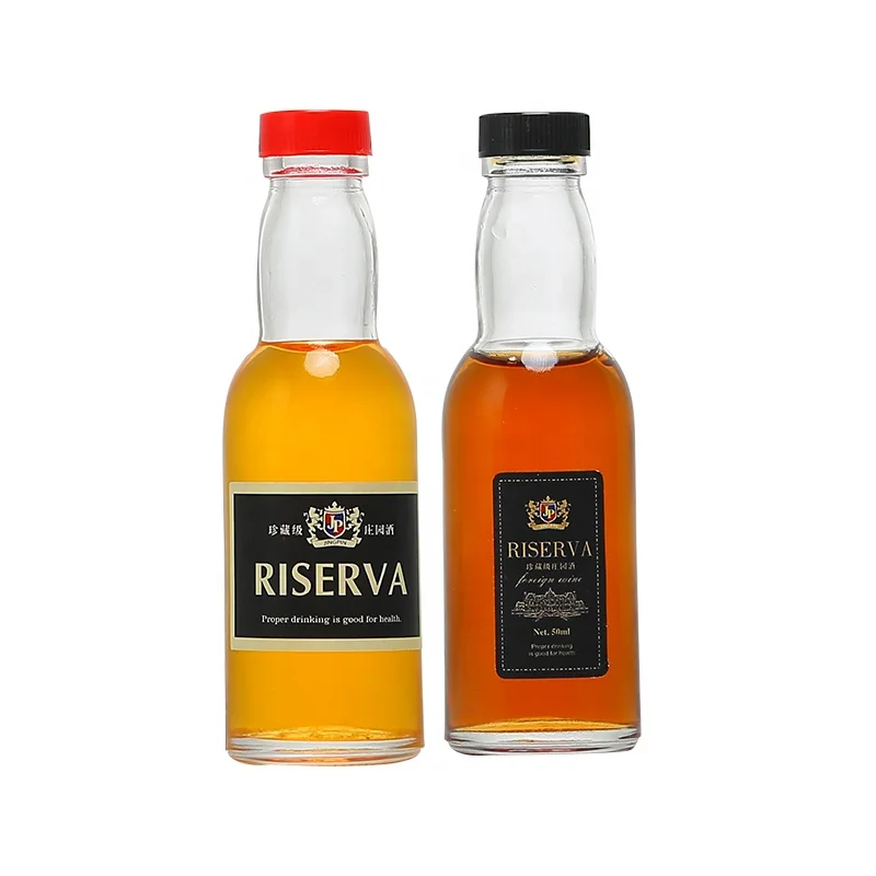 
High Quality 50ml Clear Empty Mini Round Glass Bottle For Liquor Alcohol Spirit With Screw Cap 