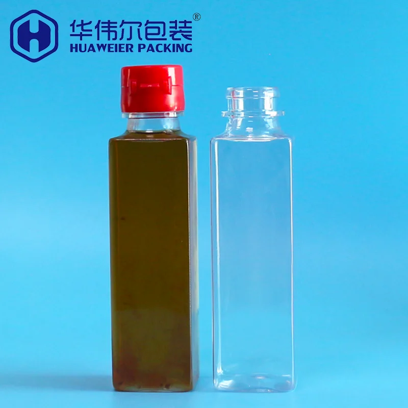 Food grade flip top PET Unique disposable custom square BBQ plastic sushi fish soy sauce coconut oliver essential oil bottle