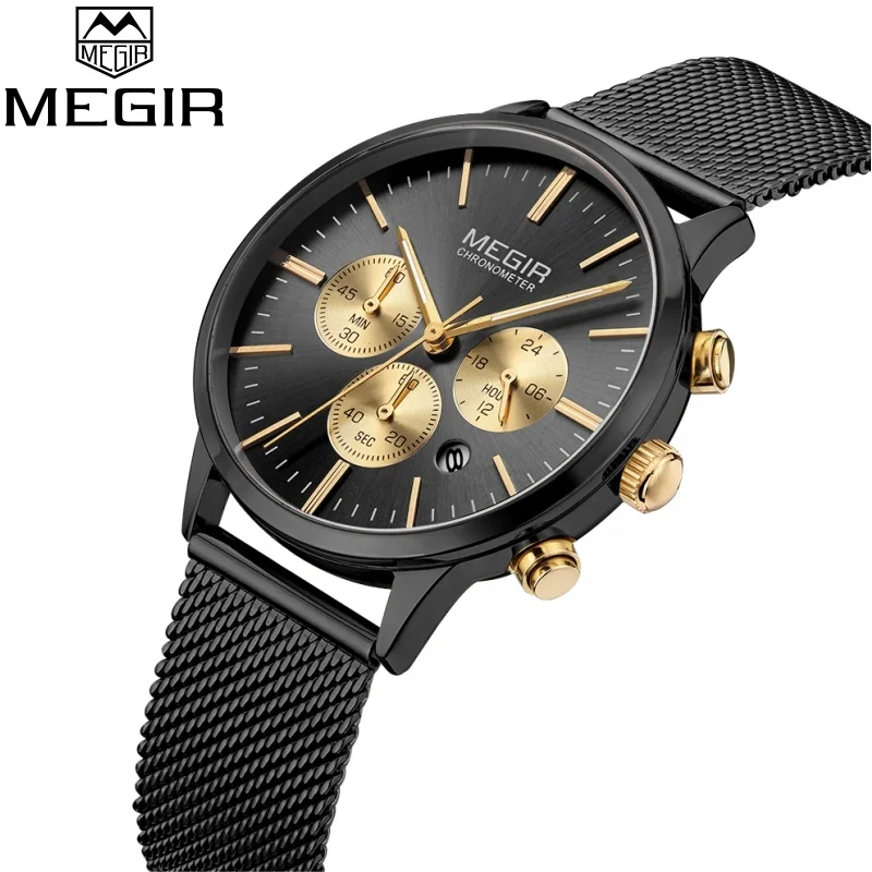 
Luxury watches men genuine leather steel private label oem custom wrist Chronograph watch wholesale 