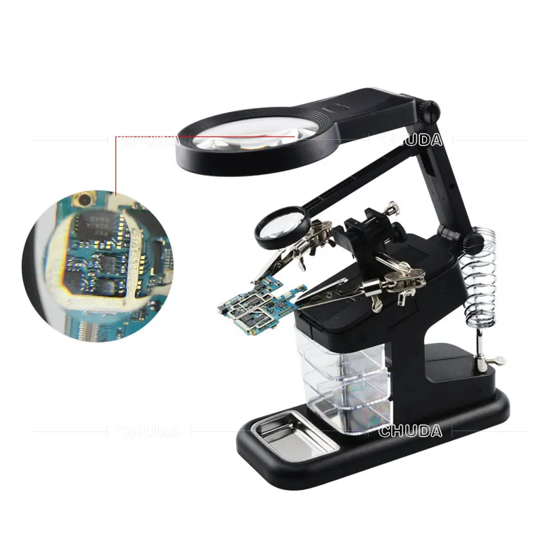 3X 4.5X Desktop Welding LED Third Hand Magnifier With USB