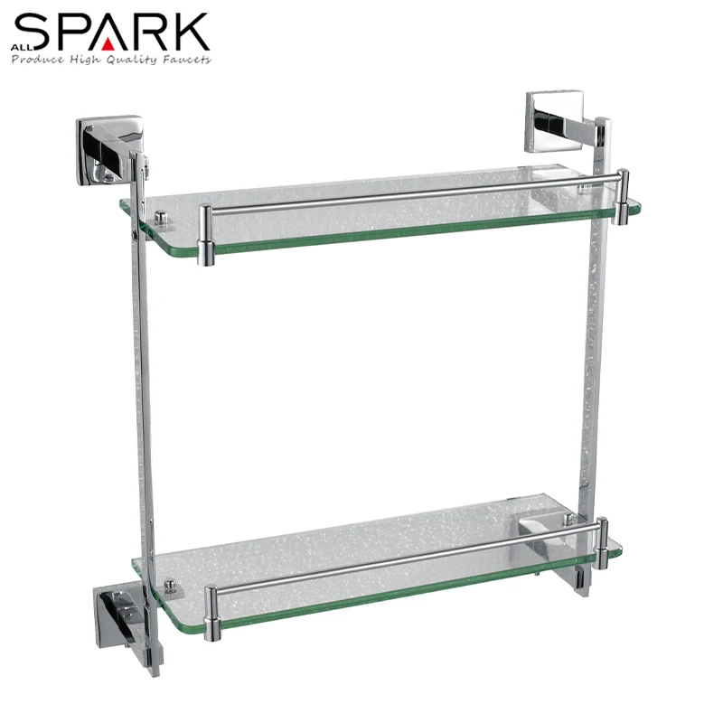 China manufacturer modern design 2-Tier Bathroom Glass Corner Shelf  Wall Mounted
