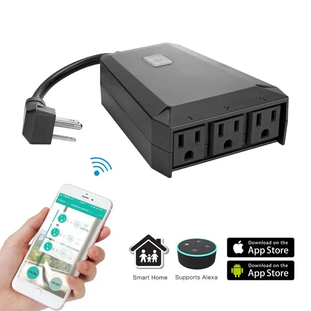 
waterproof WIFI outdoor smart socket Switch Smart Plug with 2 Sockets Compatible with Alexa, Google Home, No Hub Required 