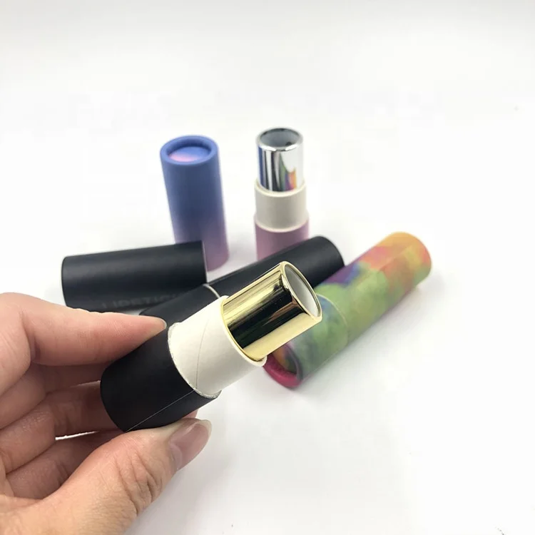 Environmental protection black empty kraft paper lipstick tube /kraft lipgloss container / round lip balm paper tube