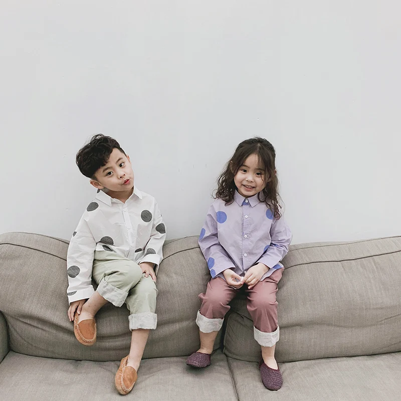 
 Новинка 2020, недорогая рубашка в горошек, детская одежда, хлопковая рубашка для мальчиков и девочек, Длинные рубашки  