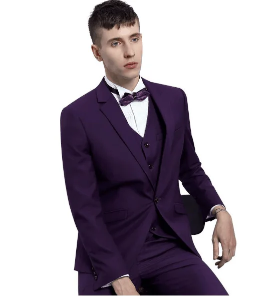 Purple fashion office uniform custom Italian style high quality one button suit for young men
