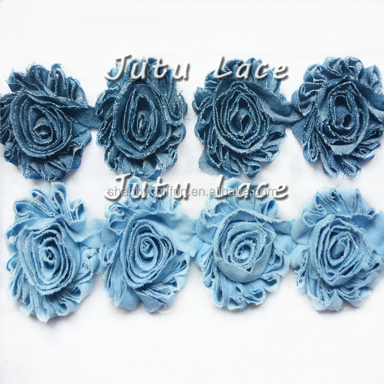 Unique Denim rose flower by yards -Jeans fabric Shabby Flower Rosette Trim In Stock Chiffon Flower