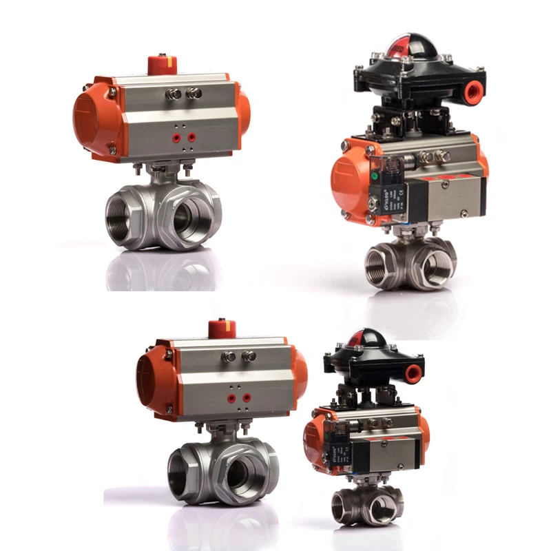 DN40 T type KLQD brand pneumatic operated stainless steel 3 way pneumatic control valve